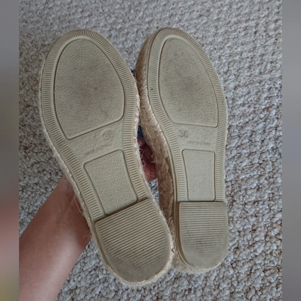 Manebi Denim Woven-Strap Espadrille Slide Sandals size 6
